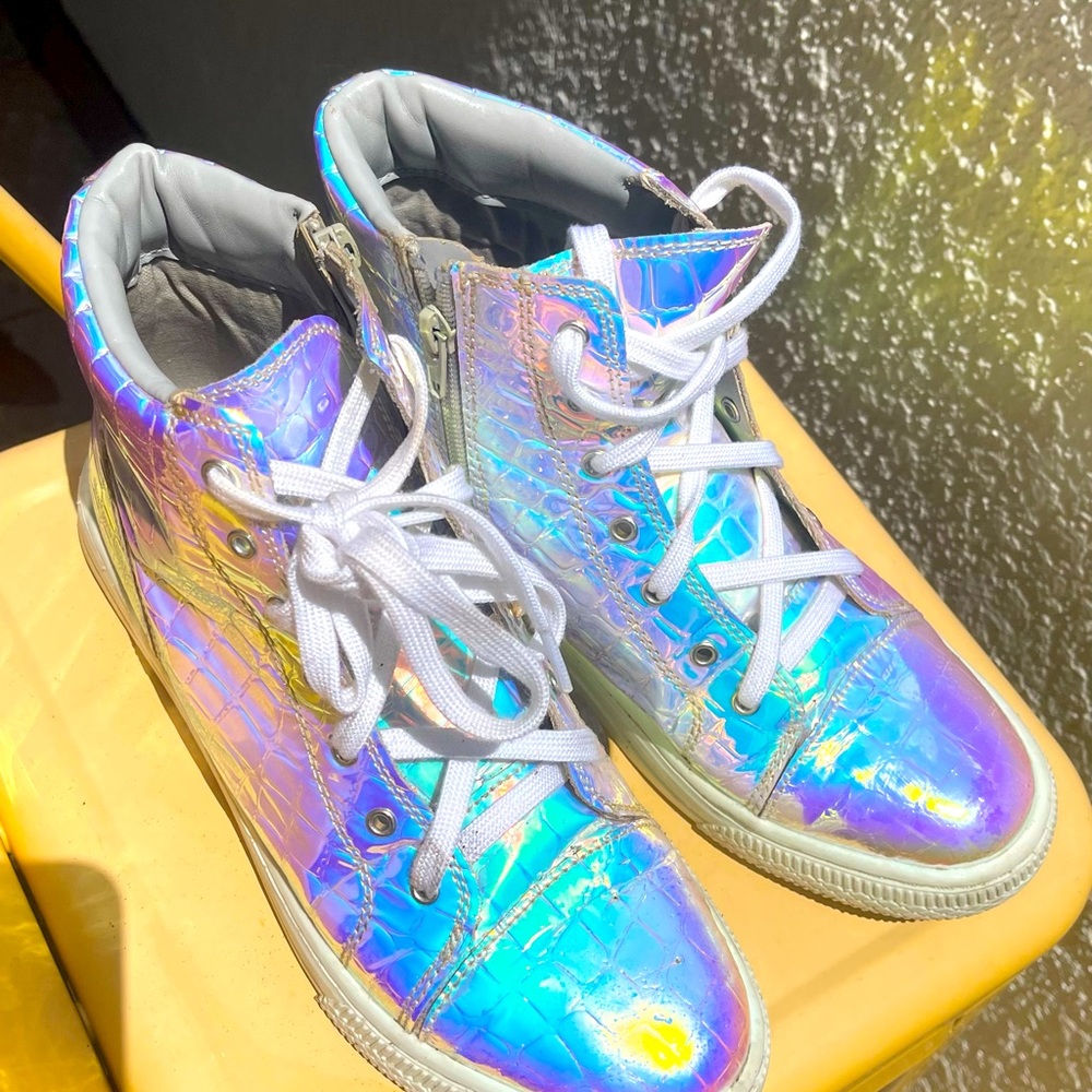 Silver/ Iridescent Hi-tops from Justice! Size 9